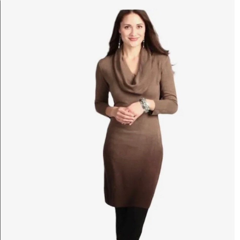 Ombre Brown cowl neck 3/4 sleeve sweater dress